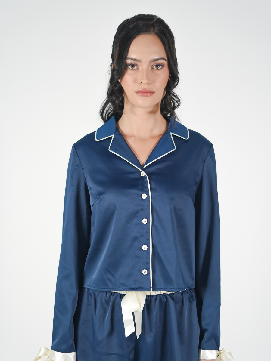 The Solace Set in Blue and Cream Piping