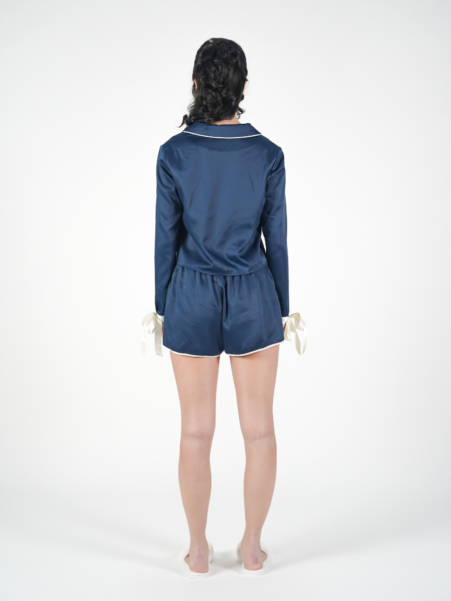 The Solace Set in Blue and Cream Piping