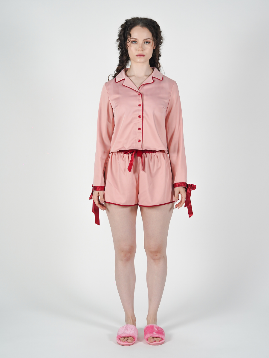 The Solace Set in Pink and Red Piping