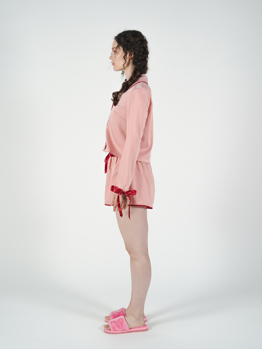 The Solace Set in Pink and Red Piping