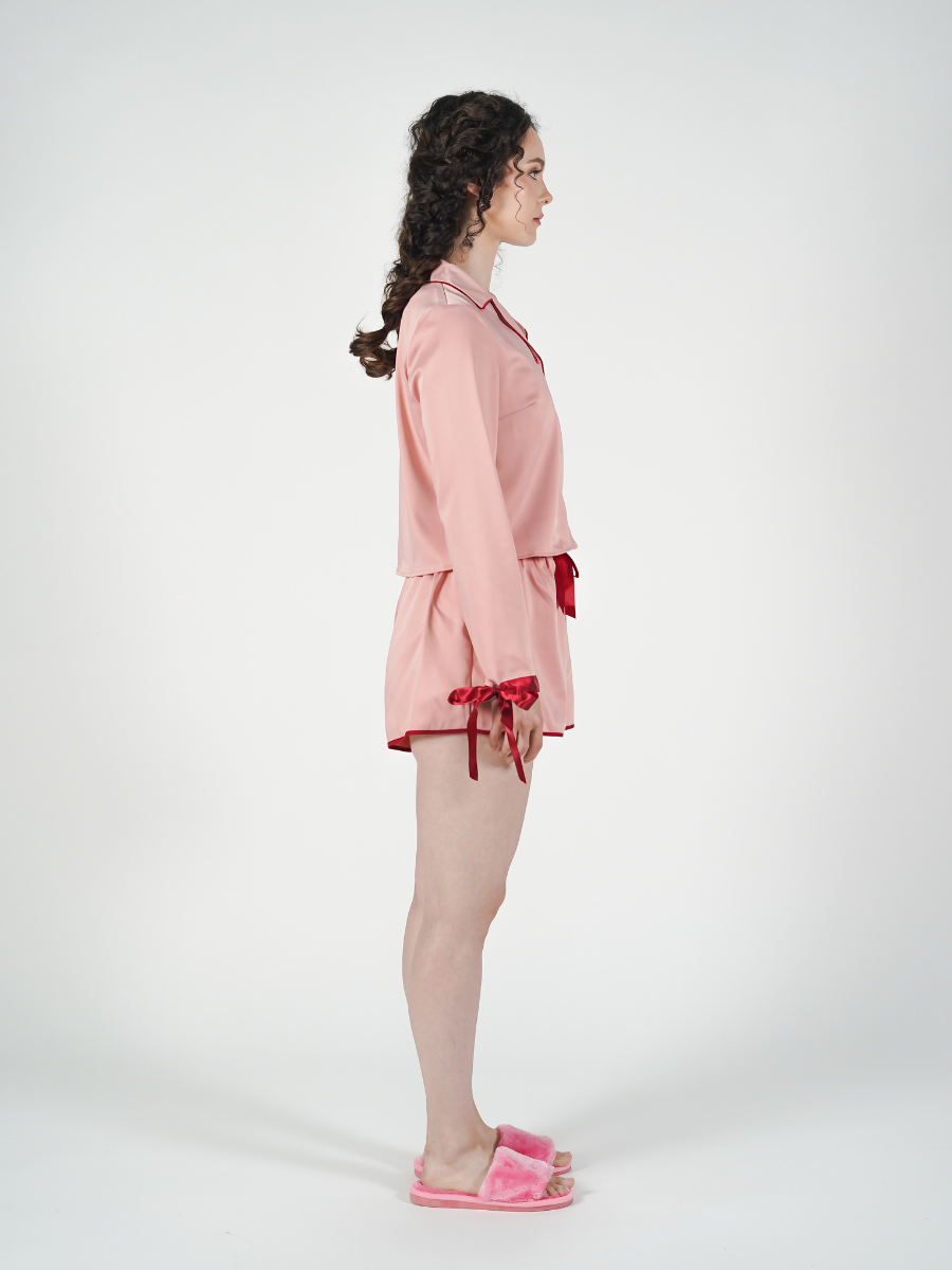The Solace Set in Pink and Red Piping