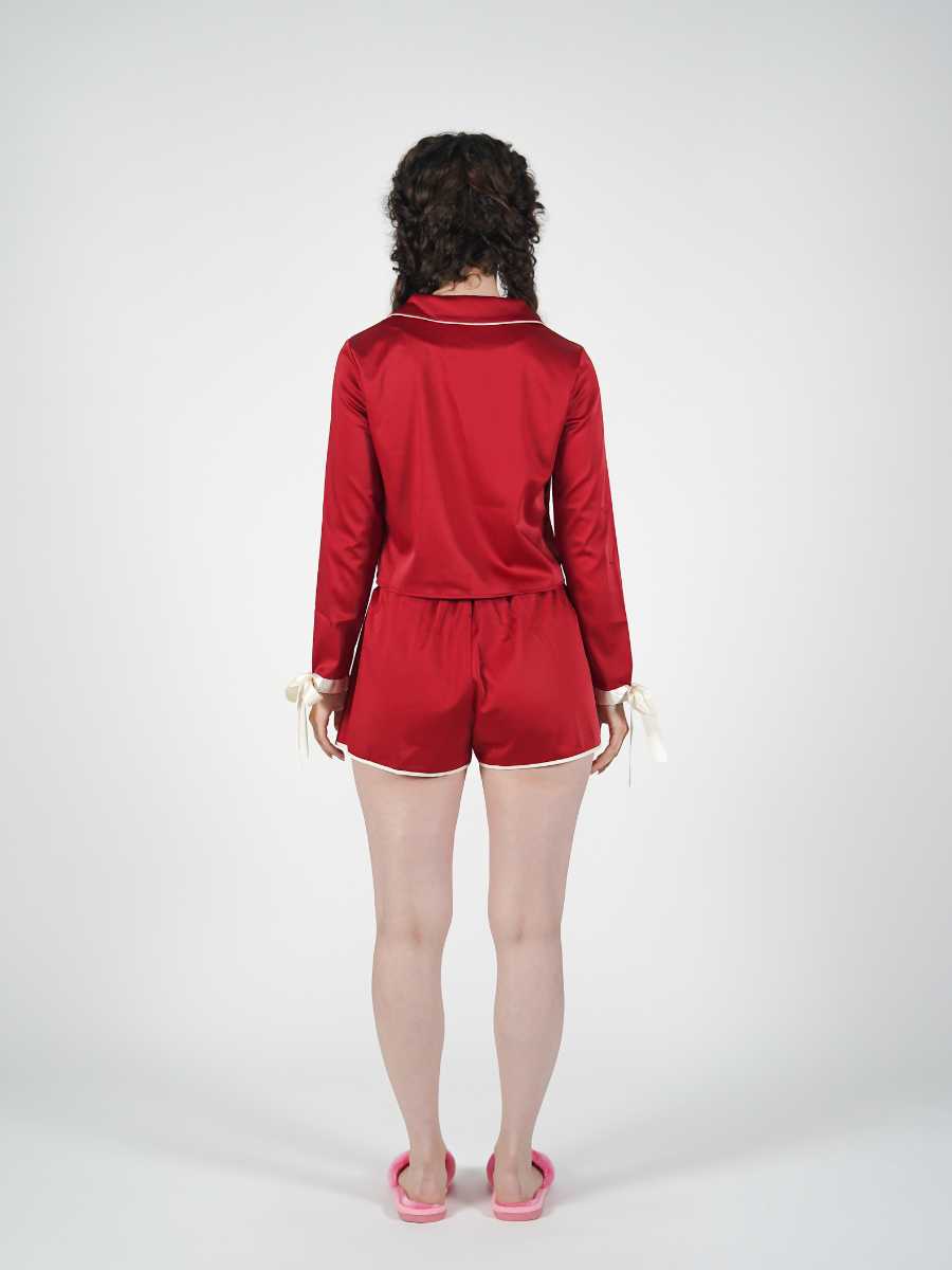 The Solace Set in Red and Pink Piping