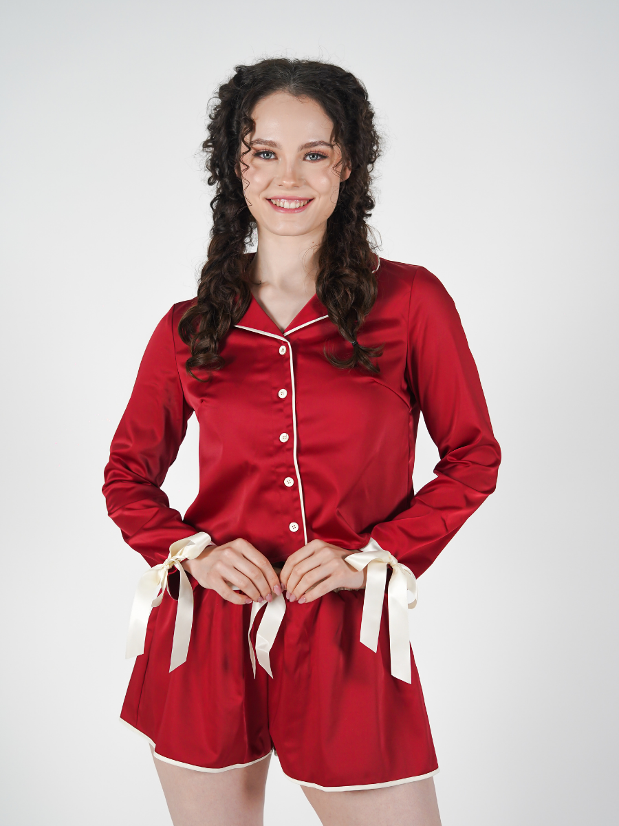 The Solace Set in Red and Pink Piping
