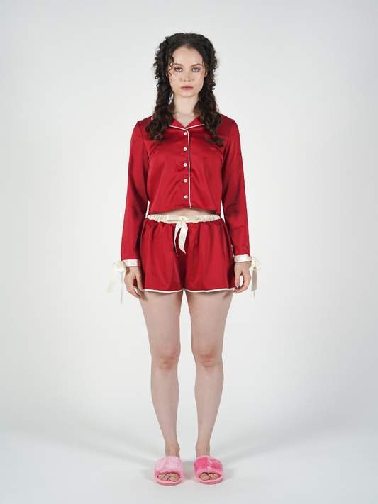 The Solace Set in Red and Pink Piping