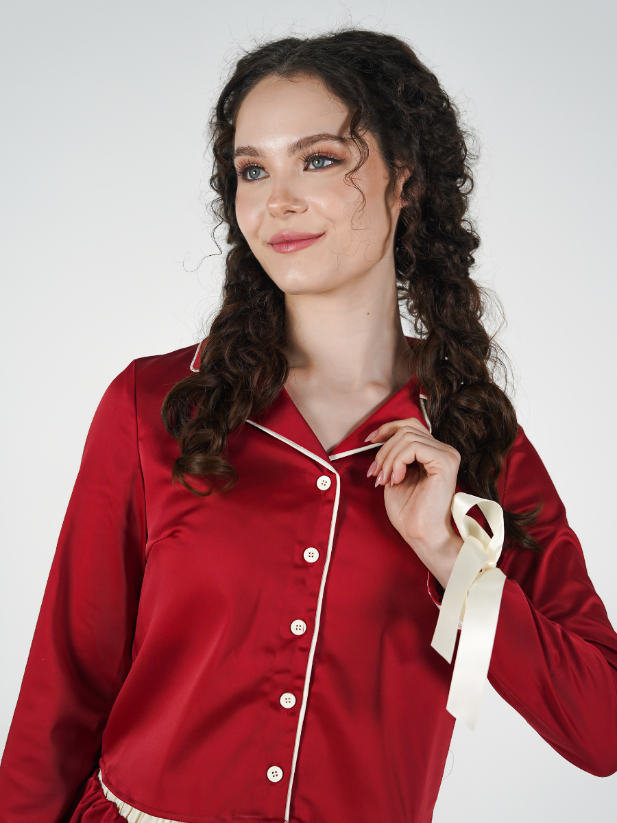 The Solace Set in Red and Pink Piping
