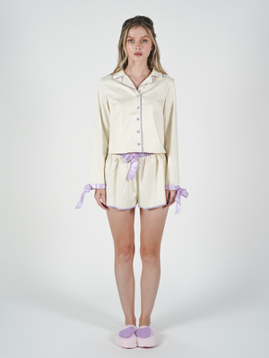The Solace Set in White and Lavender Piping